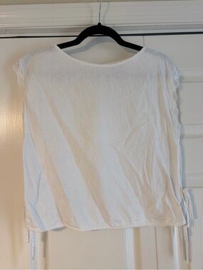 Women's White Lace-Trim Tie-Side Top